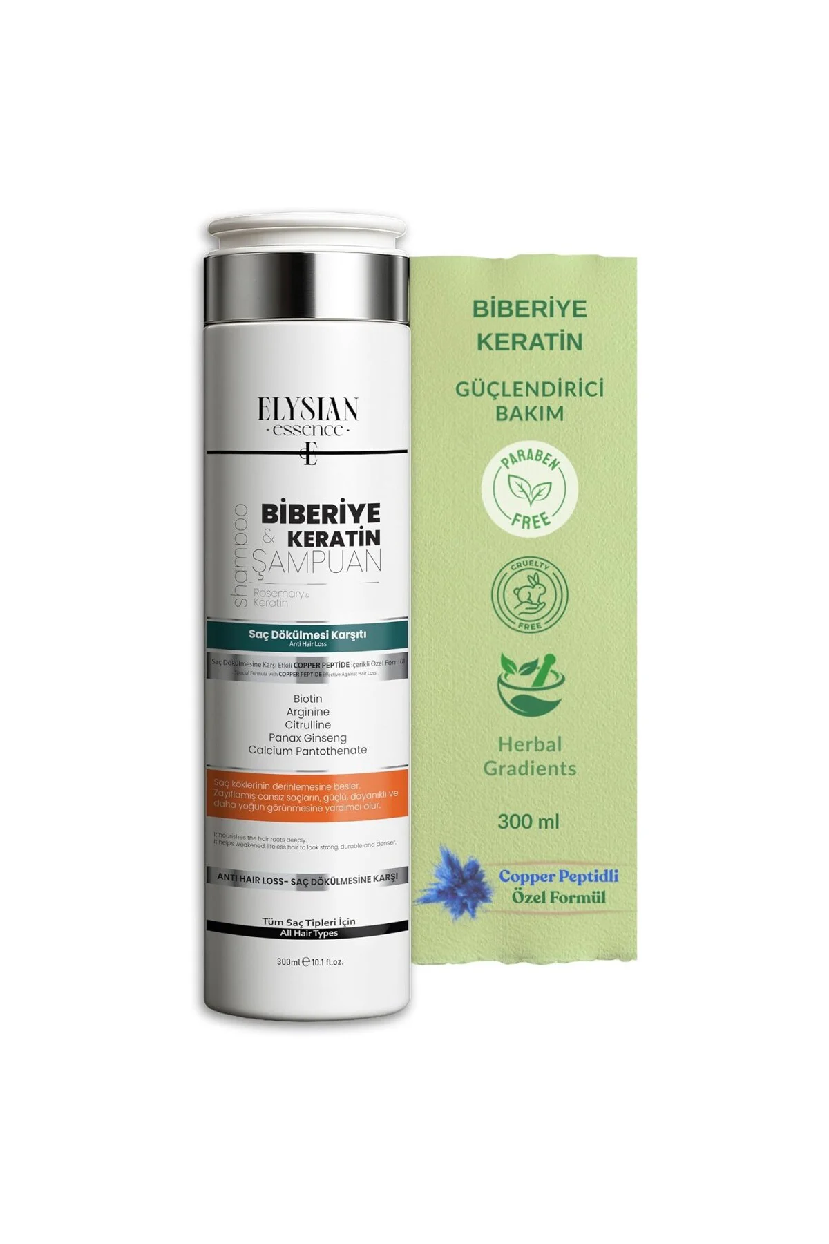 Biberiye & Keratin Şampuanı | Copper Peptidli Saç Bakımı | Saç Dökülmesi Karşıtı 300 ml