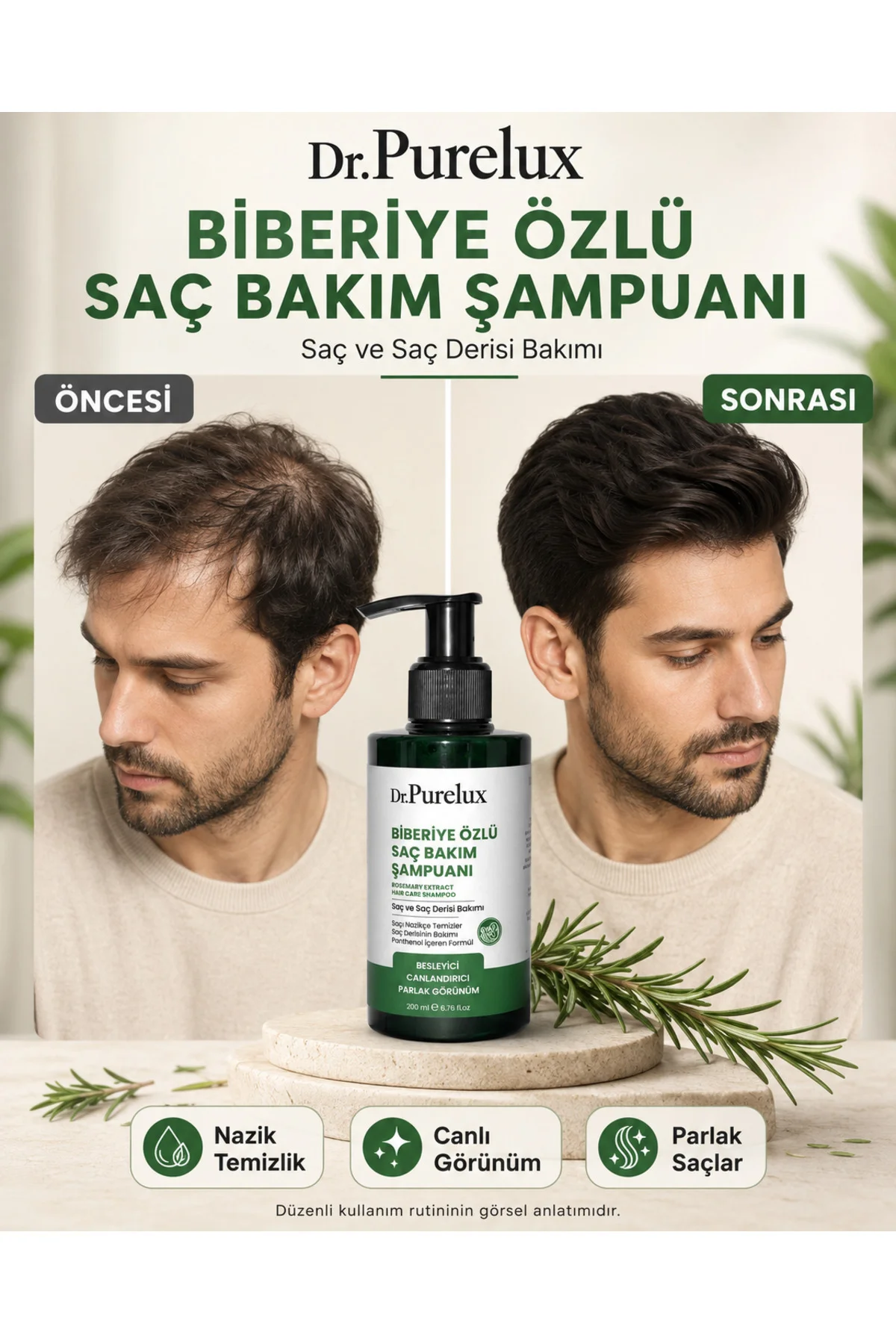 Biberiye Özlü Saç Dökülmesine Karşı Bakım Şampuanı – Onarıcı, Dolgunlaştırıcı, Besleyici Şampuan 200 ml