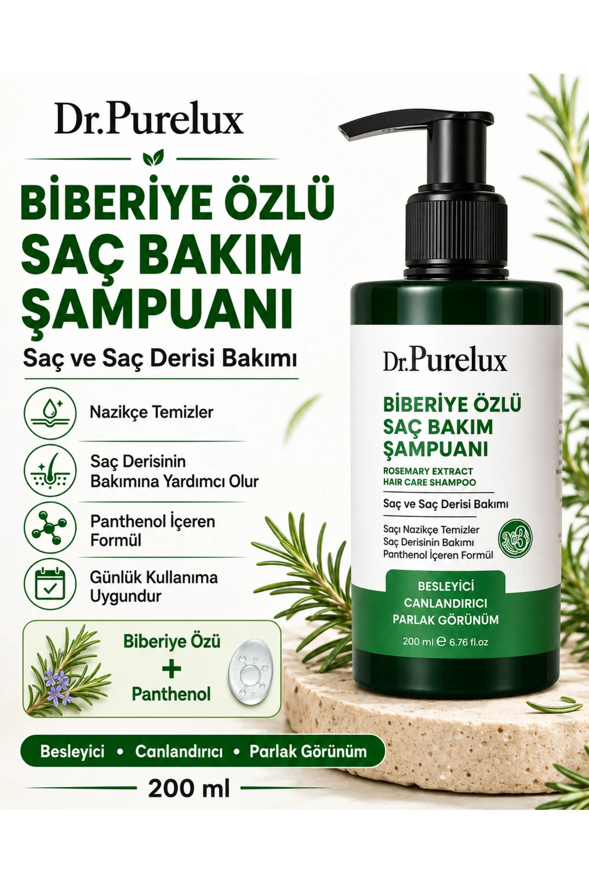 Biberiye Özlü Saç Dökülmesine Karşı Bakım Şampuanı – Onarıcı, Dolgunlaştırıcı, Besleyici Şampuan 200 ml