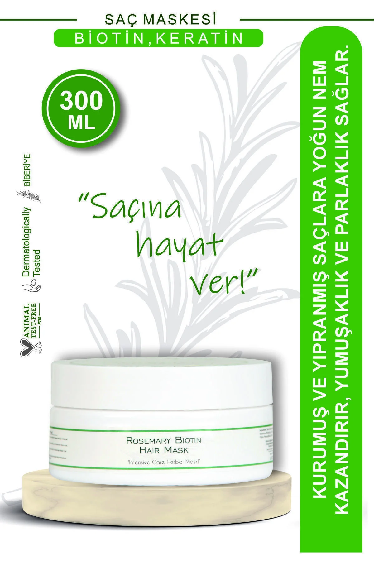 Biberiye Özlü Saç Maskesi 300 ml – Biotin ve Keratin İçerikli, Yo