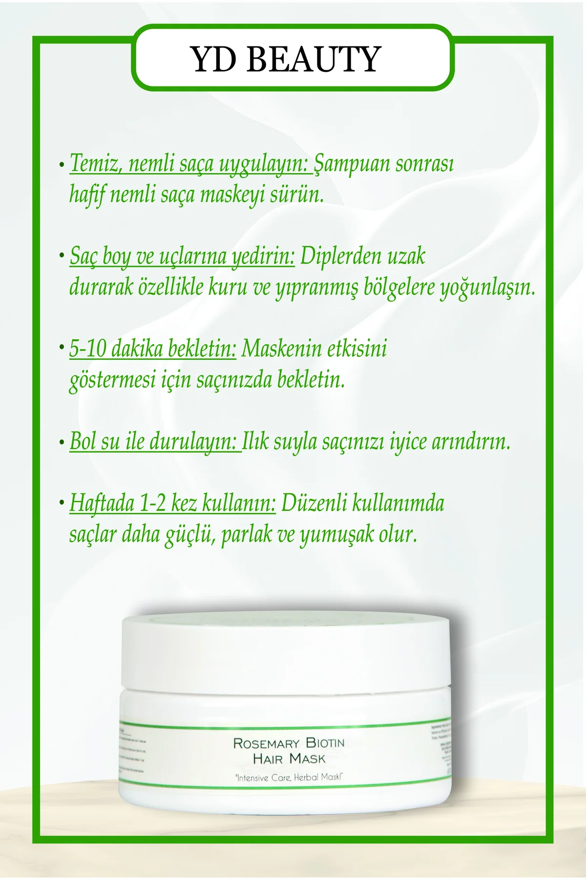 Biberiye Özlü Saç Maskesi 300 ml – Biotin ve Keratin İçerikli, Yo