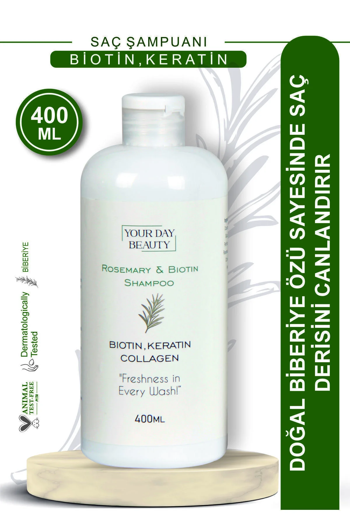 Biberiye Özlü Saç Şampuanı 400 ml – Biotin, Keratin ve Kolajen İç