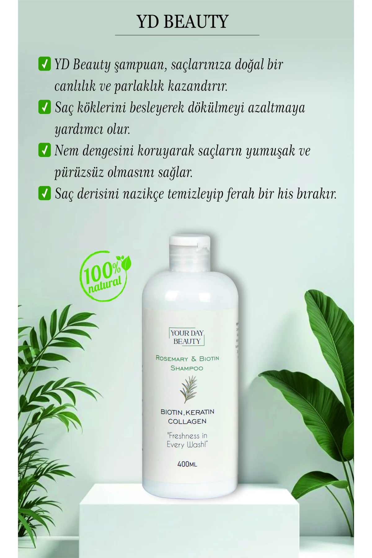 Biberiye Özlü Saç Şampuanı 400 ml – Biotin, Keratin ve Kolajen İç