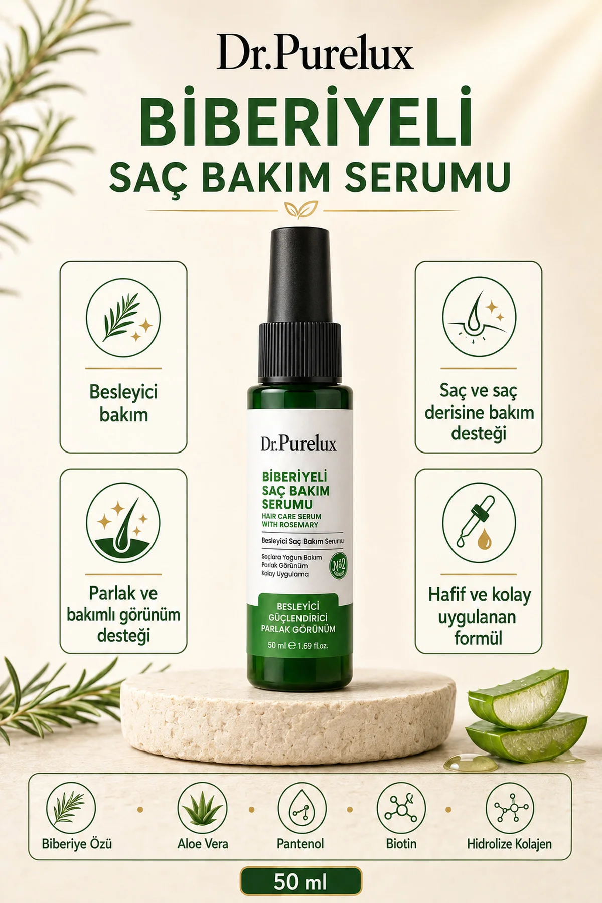 Biberiye Özlü Saç Serumu – Kafein, Biotin ve Peptit Destekli Dökülme Karşıtı Yoğun Bakım Fiyatı, Yorumları ve Özellikleri