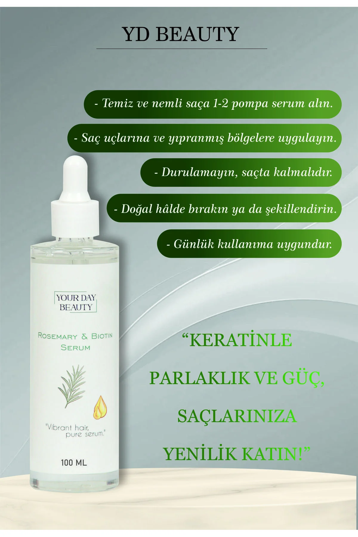 Biberiye Özlü Saç Serumu 100 ml – Biotin & Keratin İçerikli, Kırı