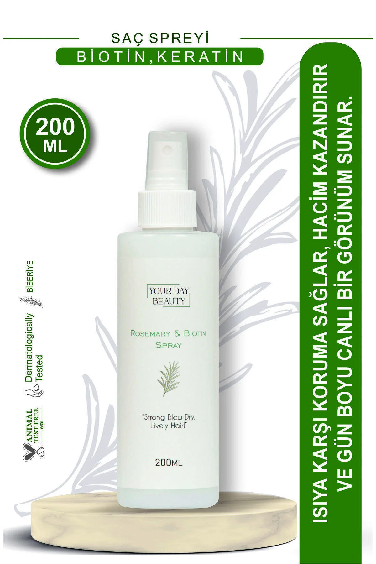 Biberiye Özlü Saç Spreyi 200 ml - Biotin & Keratin İçerikli, Isıy