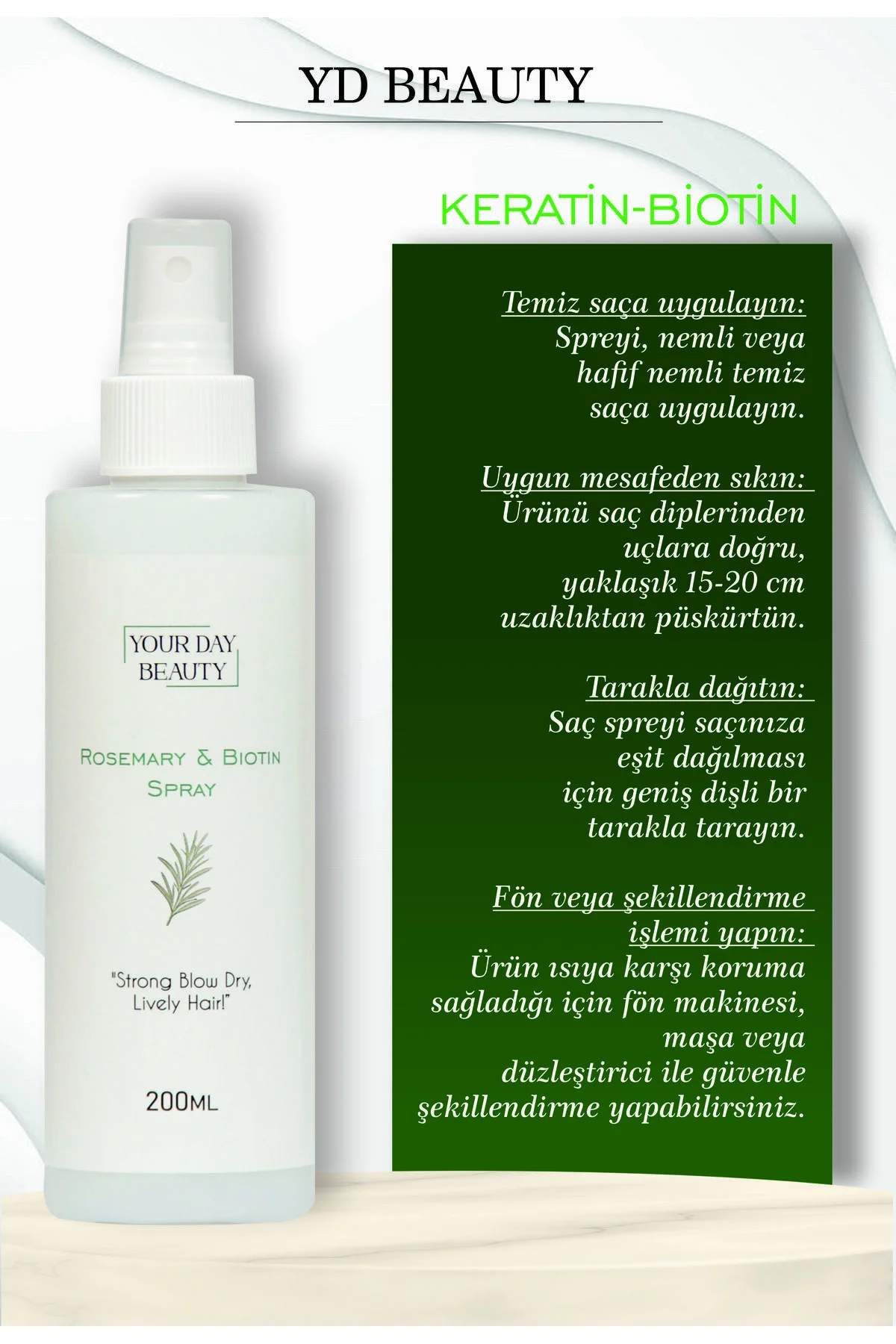 Biberiye Özlü Saç Spreyi 200 ml - Biotin & Keratin İçerikli, Isıy