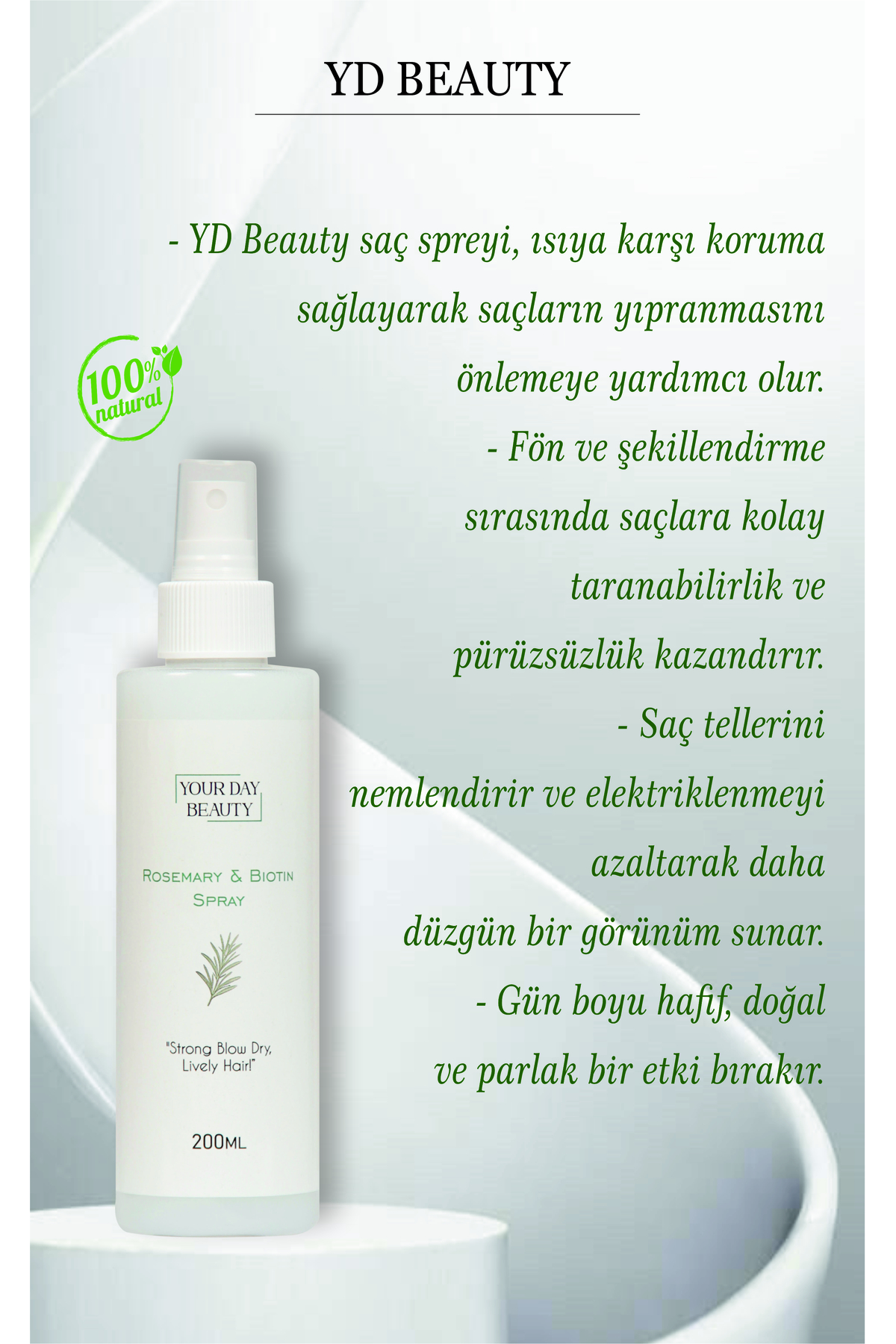 Biberiye Özlü Saç Spreyi 200 ml - Biotin & Keratin İçerikli, Isıy