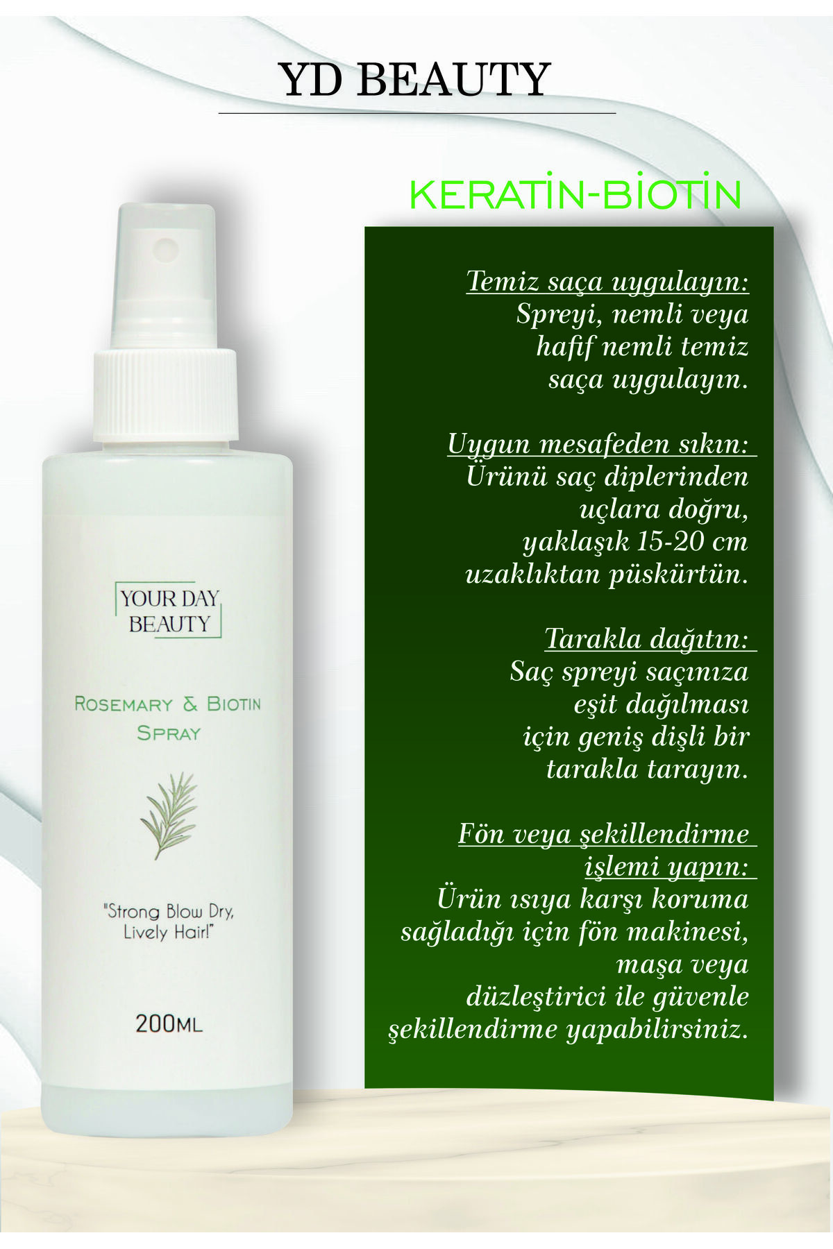 Biberiye Özlü Saç Spreyi 200 ml - Biotin & Keratin İçerikli, Isıy