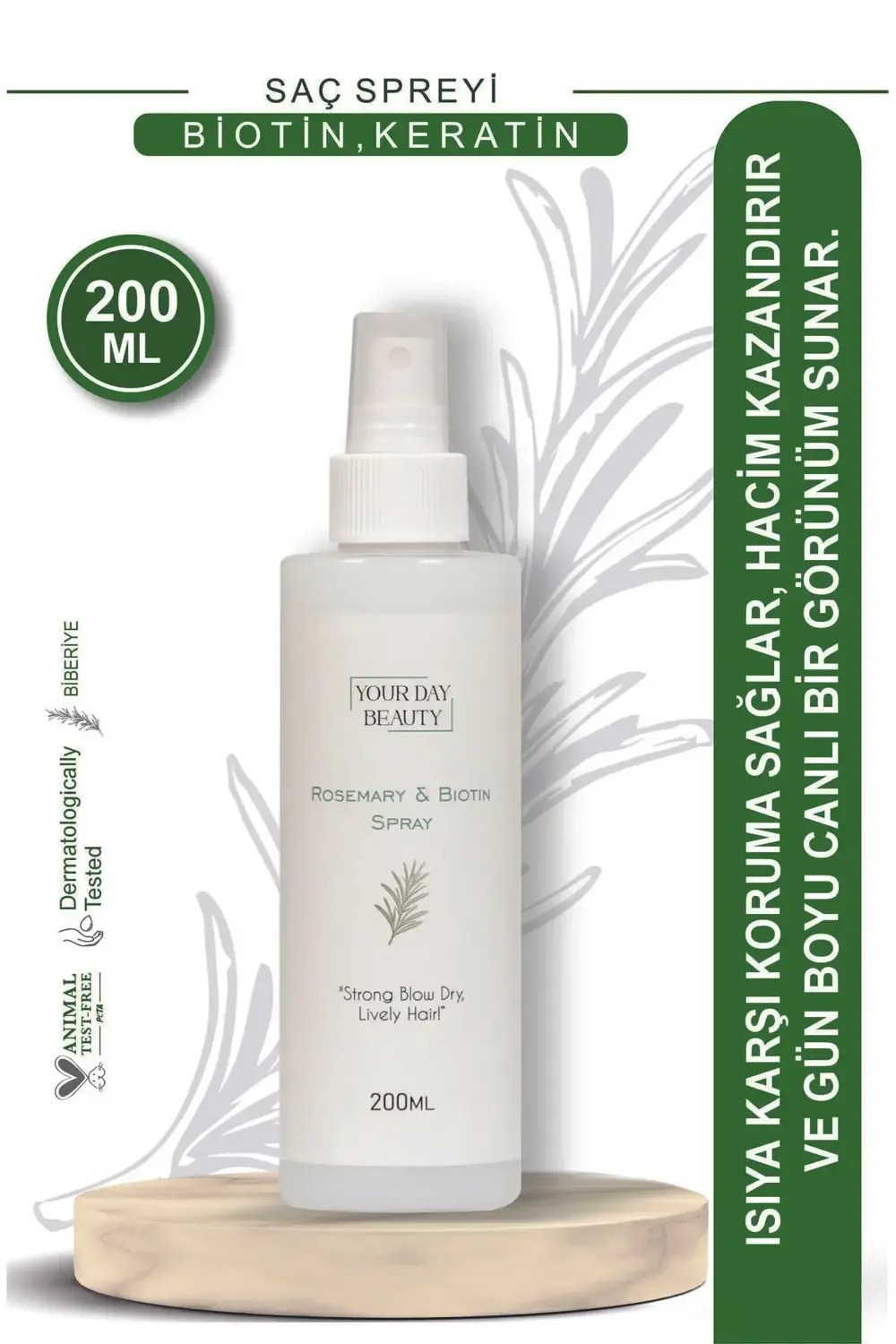 Biberiye Özlü Saç Spreyi 200 ml - Biotin & Keratin İçerikli, Isıy