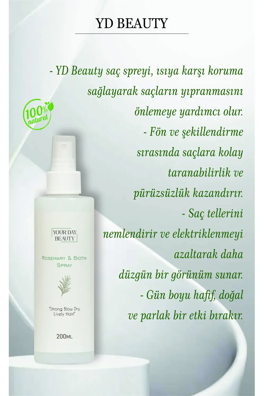 Biberiye Özlü Saç Spreyi 200 ml - Biotin & Keratin İçerikli, Isıy