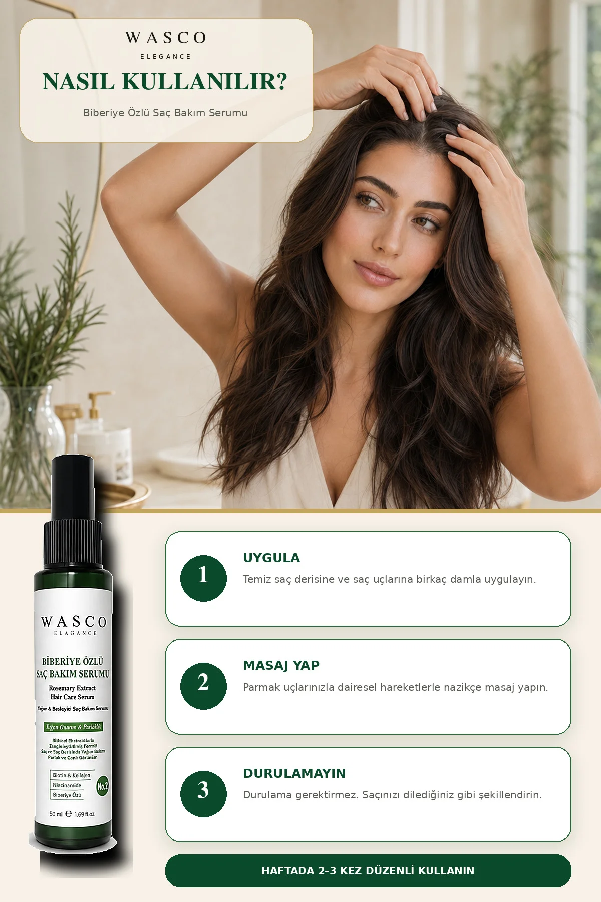 Biberiyeli Saç Bakım Serumu 50 ml | Biberiye, Kafein, Biotin ve Kolajen İçeren Besleyici Saç & Saç Derisi Bakımı