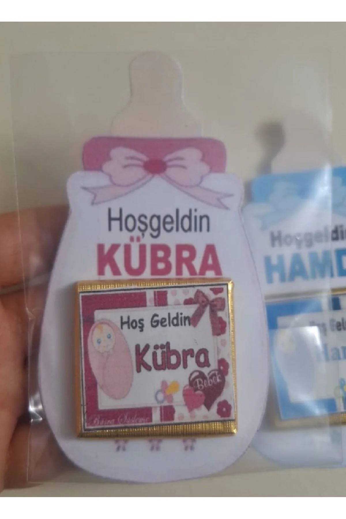 BİBERONLU KARTLI BEBEK ÇİKOLATASI, BEBEK HEDİYELİĞİ 20 Lİ KIZ