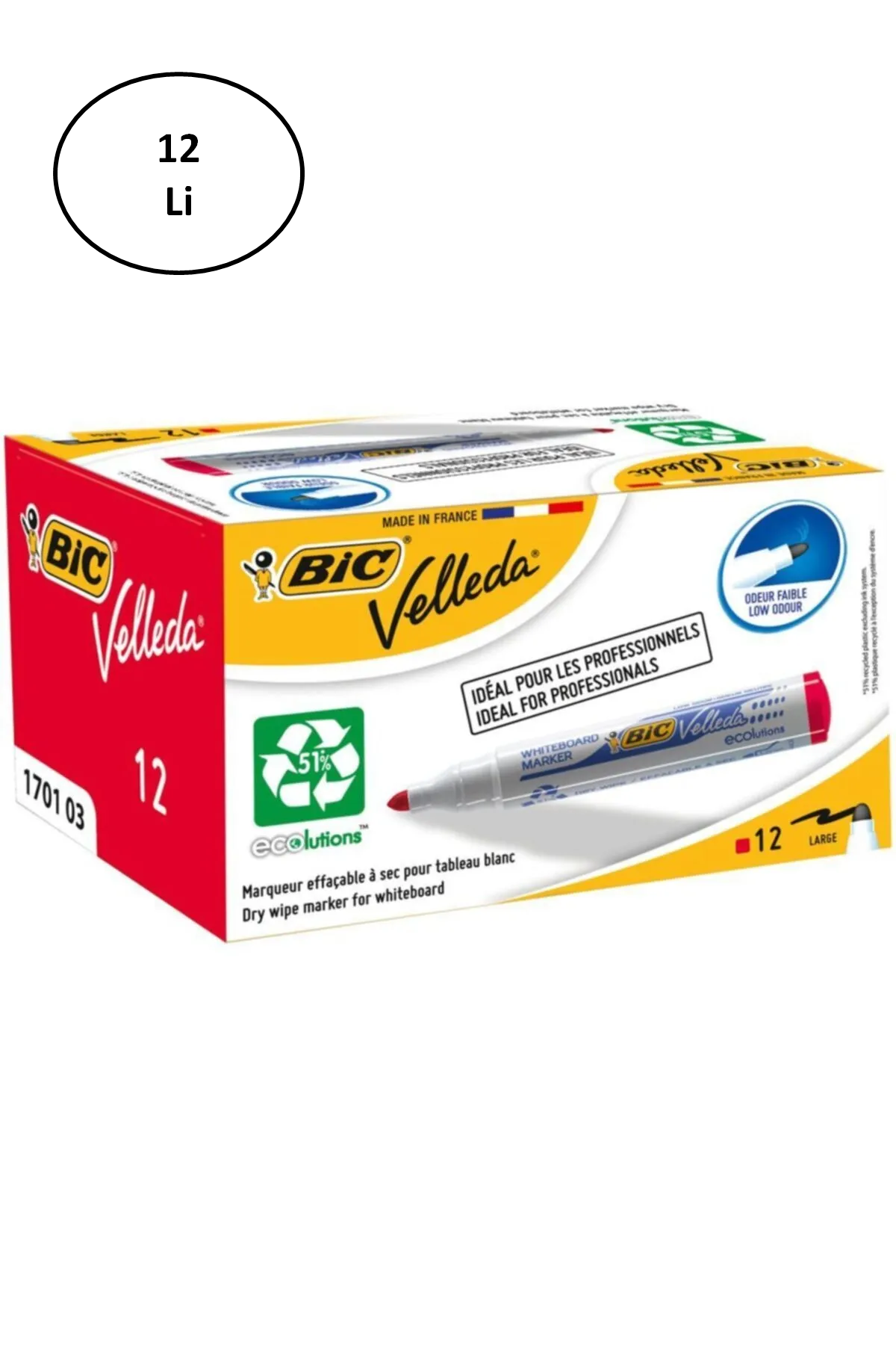 Bic Velleda 1701 Eco Yuvarlak Uç Beyaz Tahta Kalemi Kırmızı (12 L Bic Velleda 1701 Eco Yuvarlak Uç Beyaz Tahta Kalemi Kırmızı (12 L