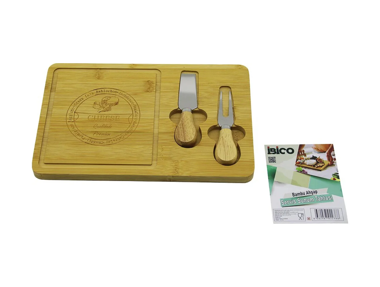 Bıçak Sağ Ahşap Bambu Kahvaltı Peynir Sunum Pano 2peynir Bıçak Ahşap Saplı19x29x1.5cm 5224