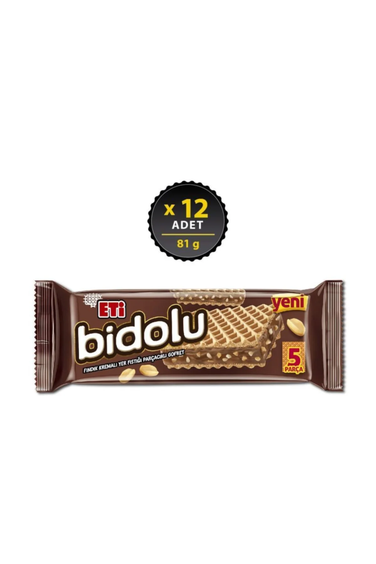 Bidolu Fındık Kremalı Yer Fıstığı Parçacıklı Gofret 81 g x 12 Ade