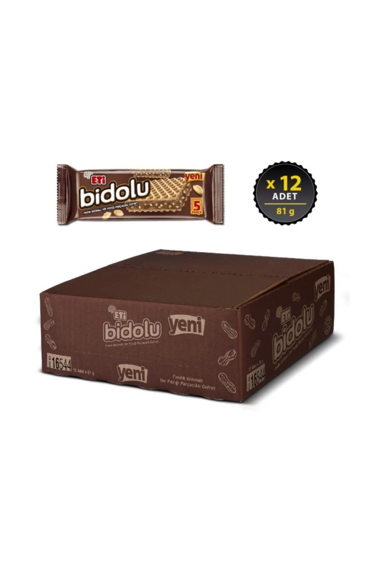 Bidolu Fındık Kremalı Yer Fıstığı Parçacıklı Gofret 81 g x 12 Ade