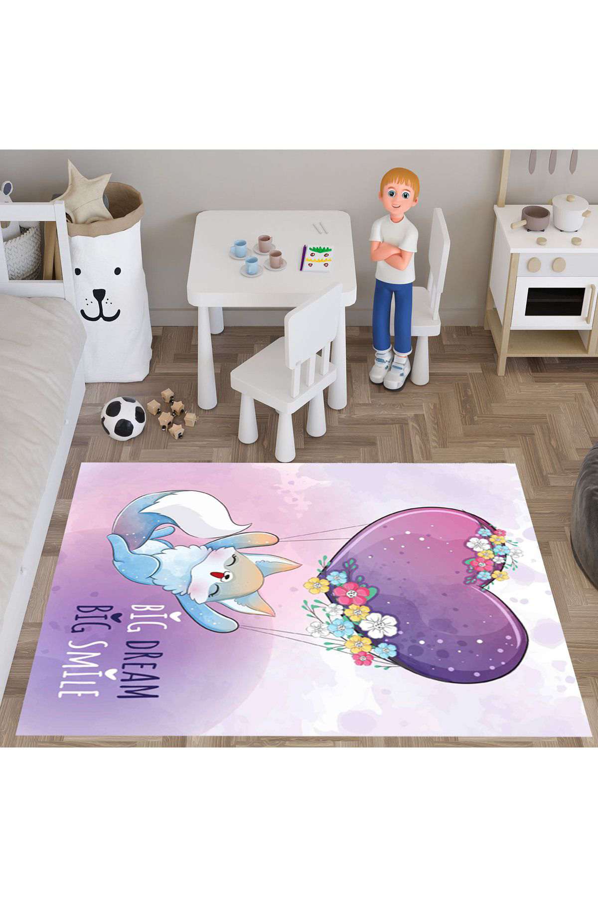 Evan Home Big Dre Big Sm  Desenli  Dijital Baskı Yıkanabilir Kaymaz Taban Çocuk Odası Halısı