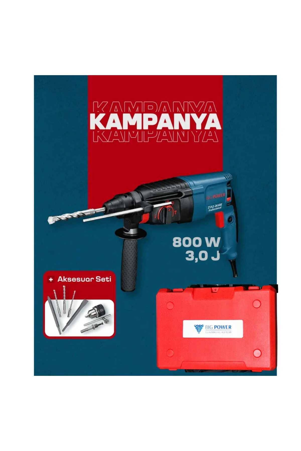 Big Power 800 W Kırıcı Delici + Aksesuar ve Sırt Çantası Seti