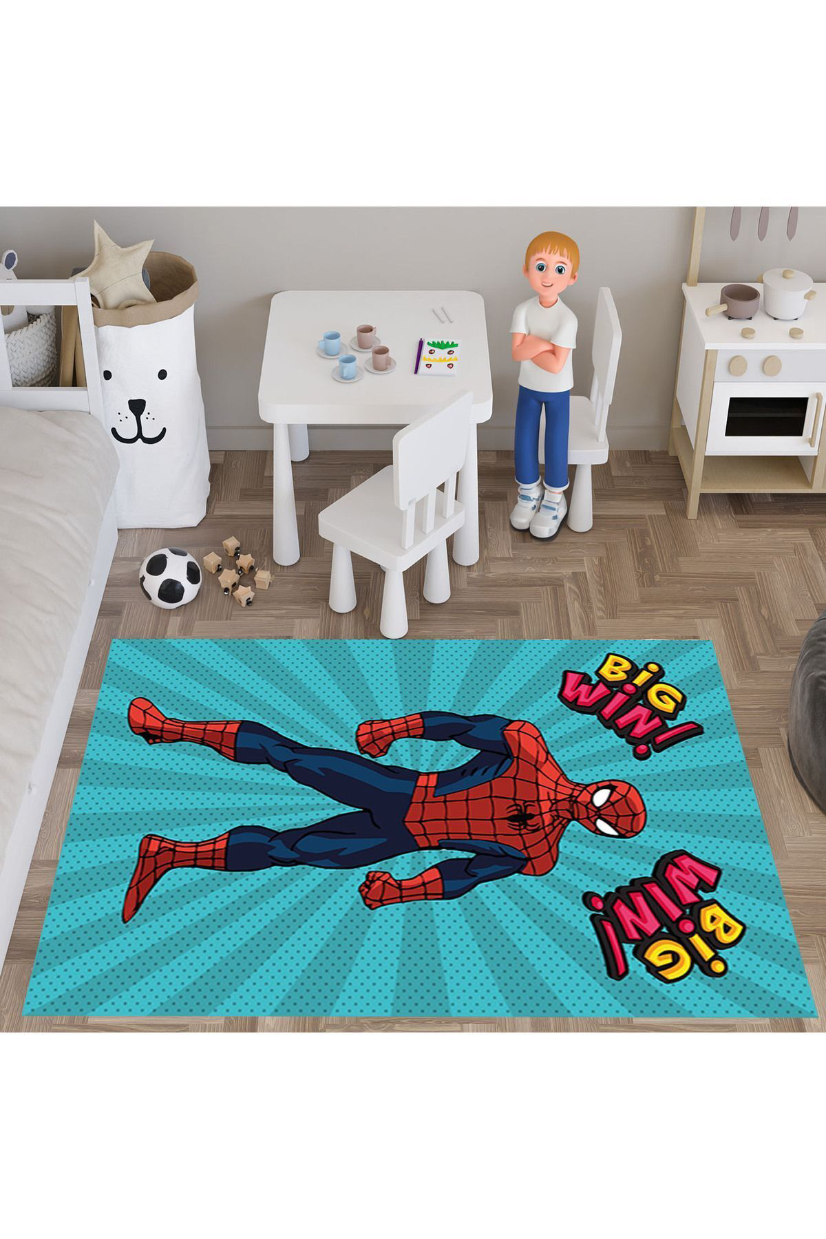 Evan Home Big Win Desenli Çocuk Odasi Takim Perde (İki Kanat),Yatak Örtüsü,Yastik,Kirlent ,Hali,Tablo