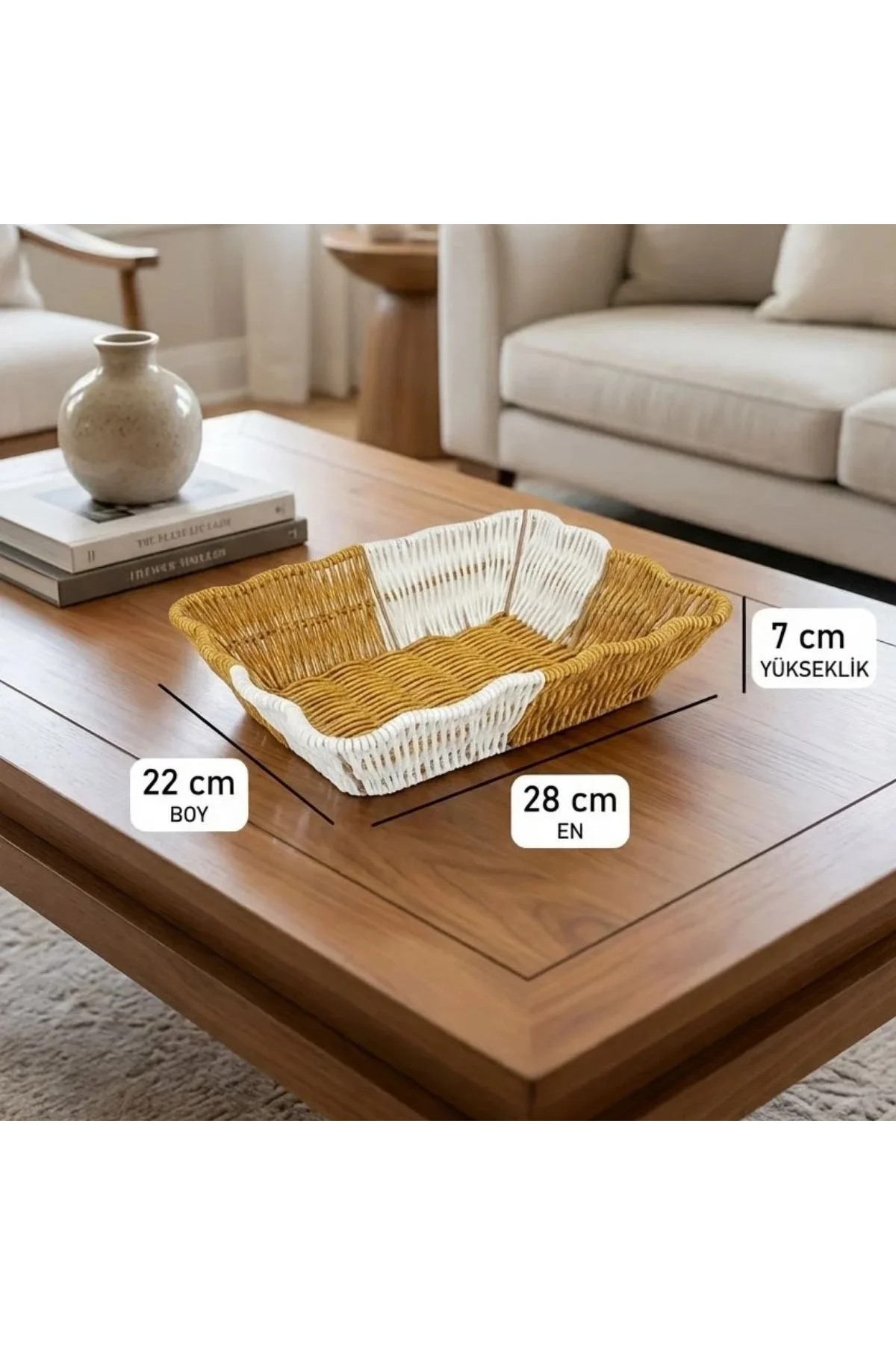 BiiShe® Dikdörtgen Çift Renkli Plastik Rattan Ekmek ve Meyve Sepeti - Çok Amaçlı Banyo ve Mutfak Düz BiiShe® Dikdörtgen Çift Renkli Plastik Rattan Ekmek ve Meyve Sepeti - Çok Amaçlı Banyo ve Mutfak Düz - Görsel 5