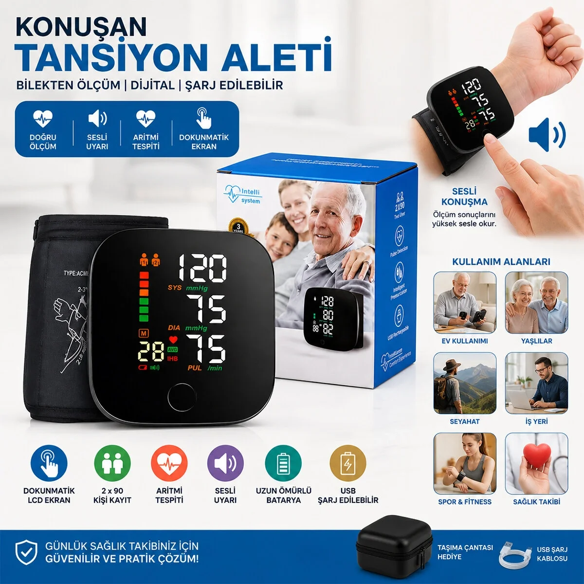Bilek Ölçüm 7x8.3cm Usb Sarjlı - Dijital Konuşan Tansiyon Aleti Bk-606 Bx40 Fiyatı, Yorumları ve Özellikleri