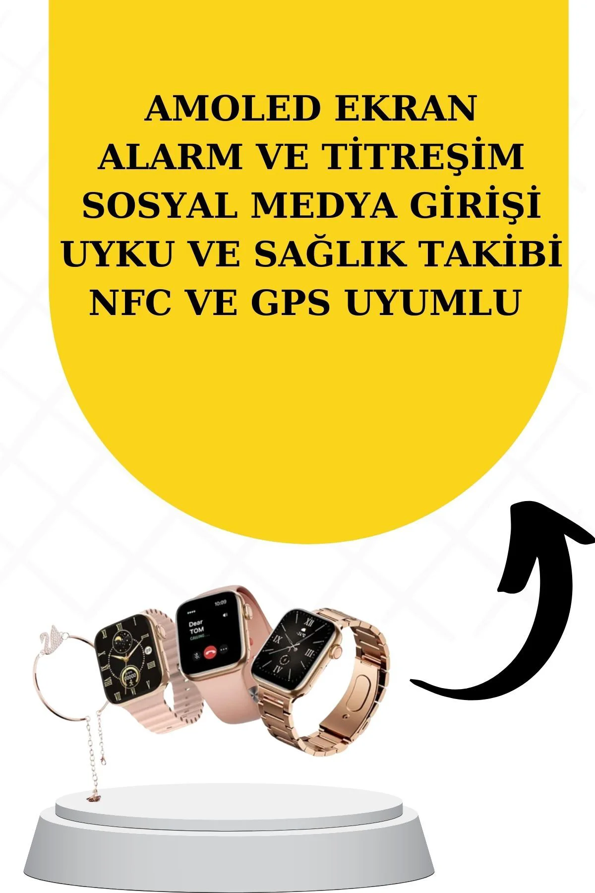 Bileklikli Amoled Ekran Akıllı Saat ve Dijital Göstergeli Kablosu