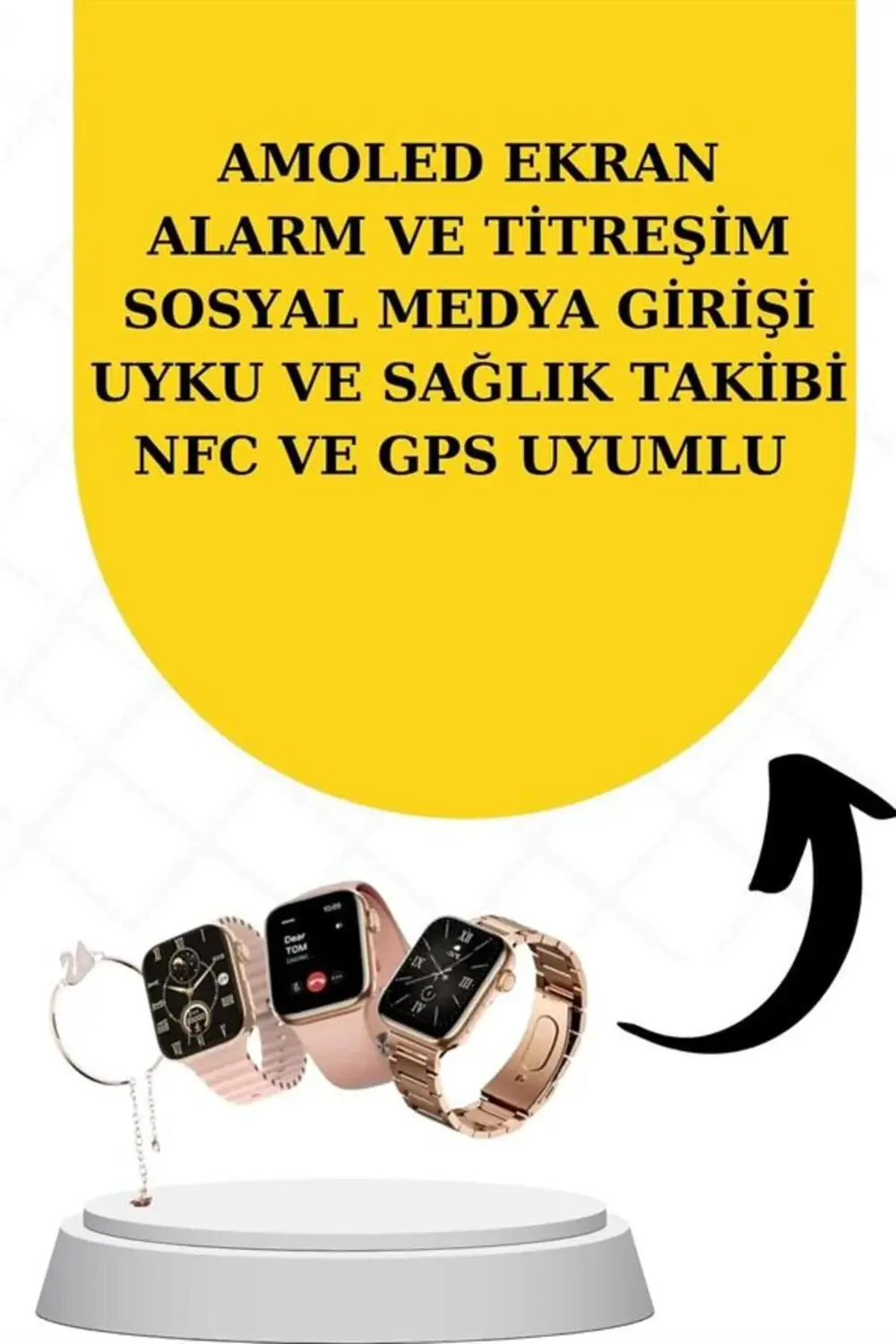 Bileklikli Amoled Ekran Akıllı Saat ve Dijital Göstergeli Kablosu