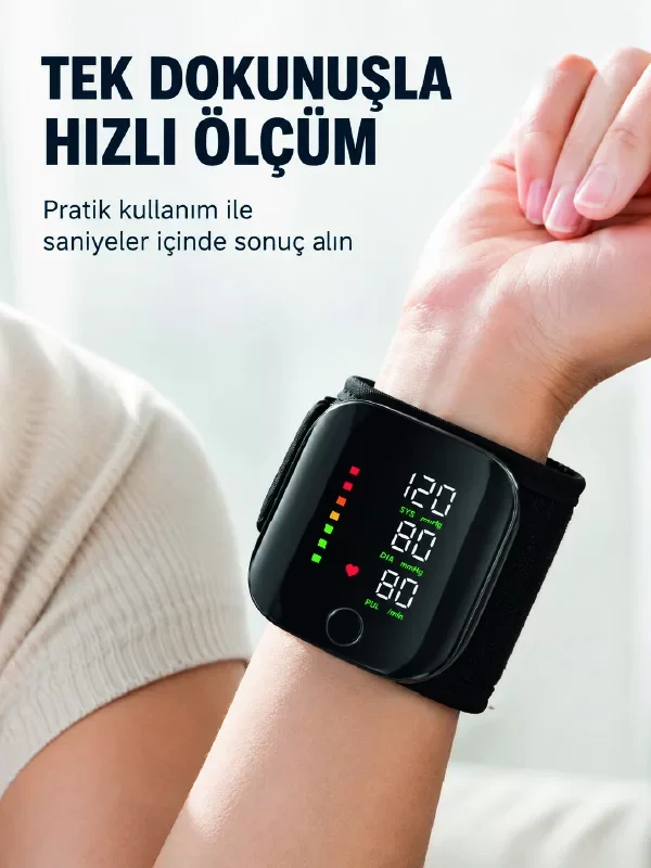 Bilekten Dijital Tansiyon Ölçer - Şarjlı Geniş Ekran ve Kolay Okunabilir Gösterge