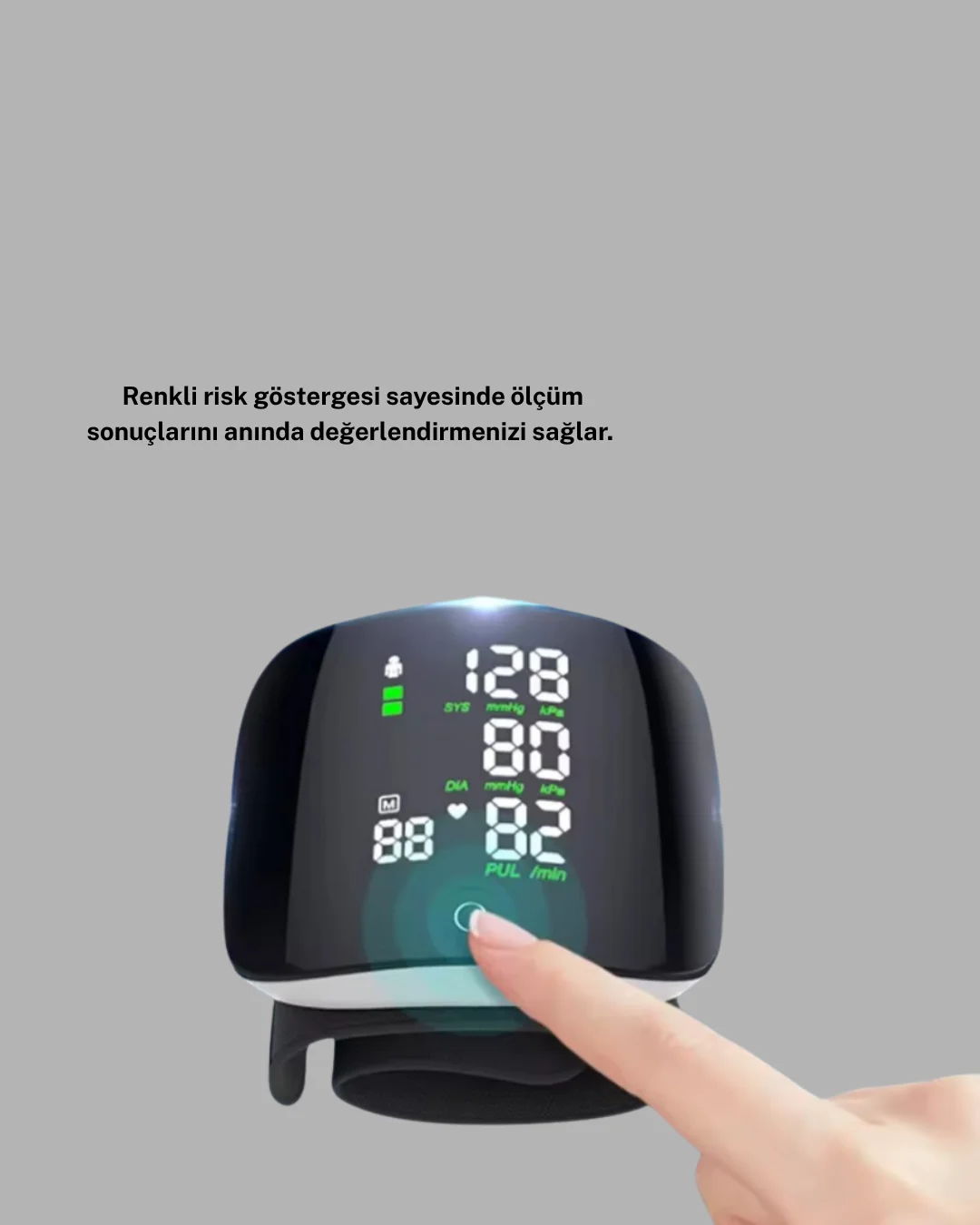 Bilekten Ölçüm Dijital Tansiyon Aleti – Renkli Risk Göstergeli ve Aritmi Uyarılı
