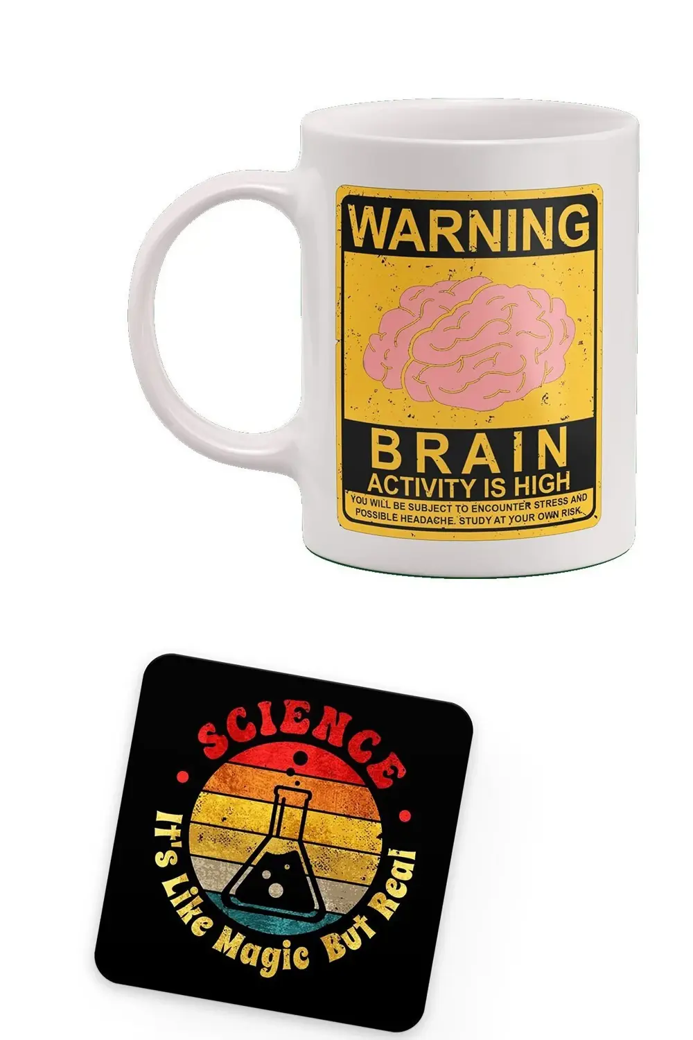 Bilim Baskılı Porselen Kupa Ve Ahşap Bardak Altlığı