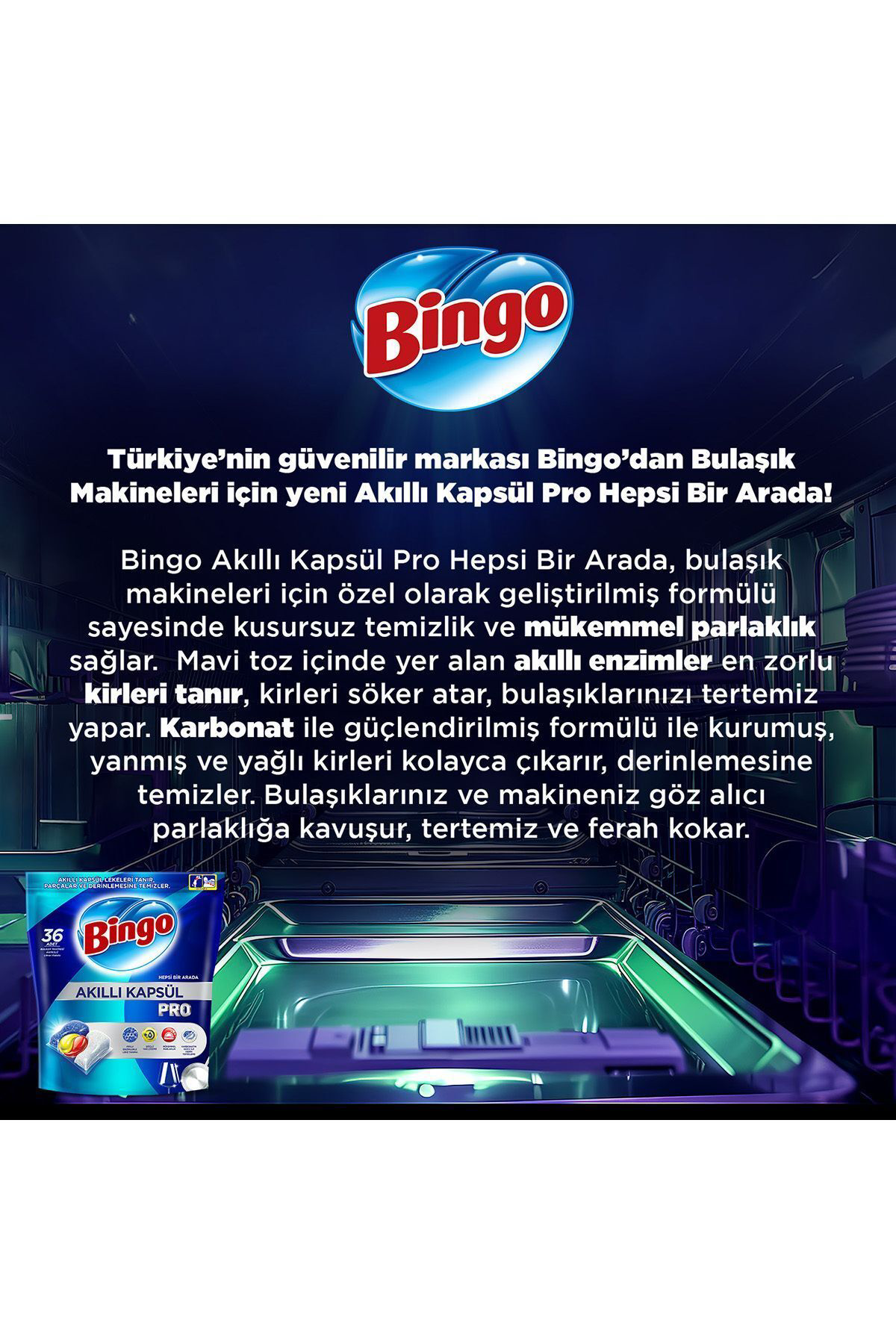Bingo Akıllı Kapsül Pro Bulaşık Makinesi Deterjanı Tableti 50 Li