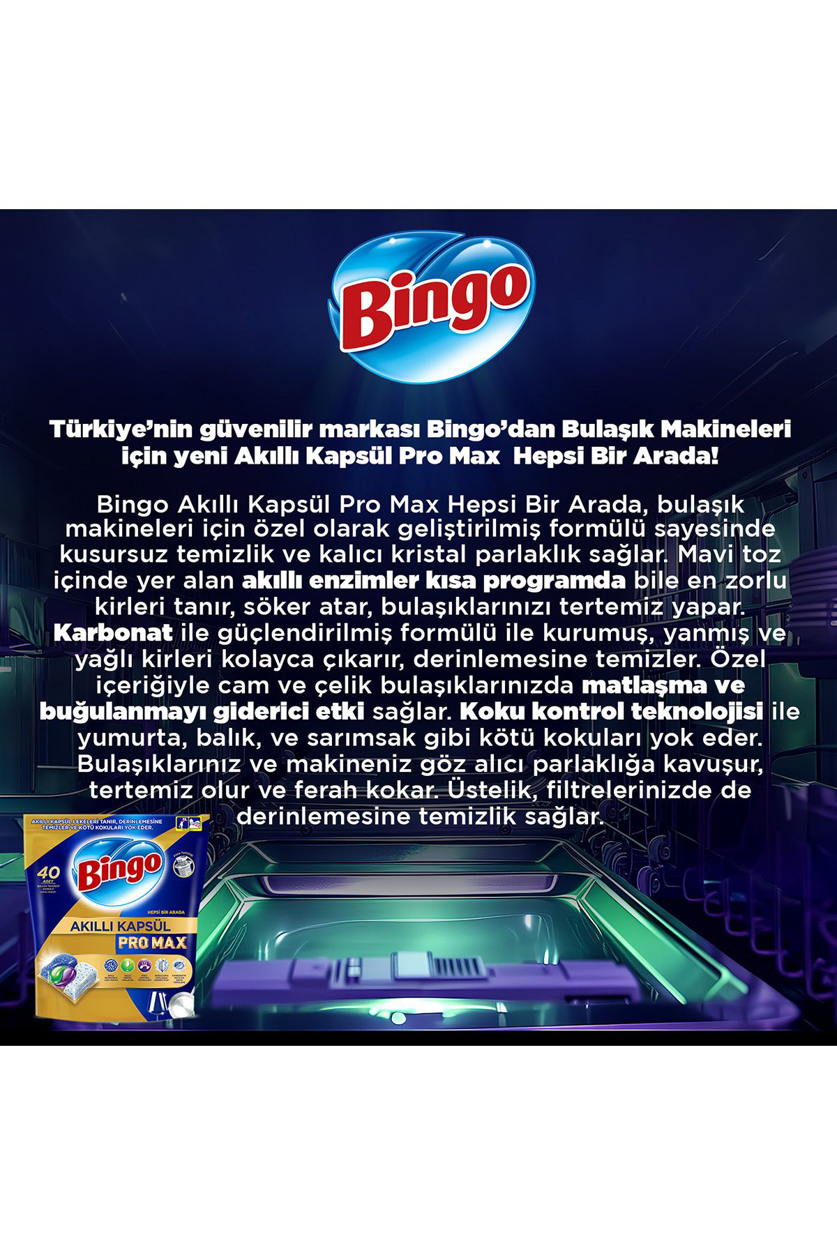 Bingo Akıllı Kapsül Pro Max Bulaşık Makinesi Deterjanı Tableti 12