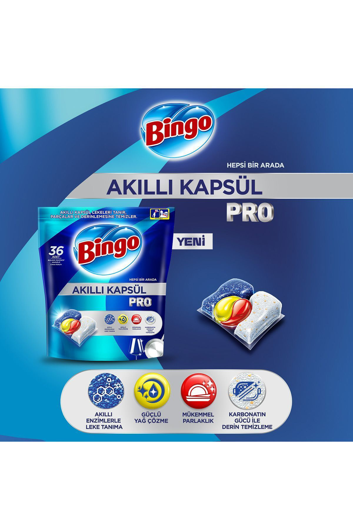 Bingo Akıllı Kapsül Pro Bulaşık Makinesi Deterjanı Tableti 50 Li
