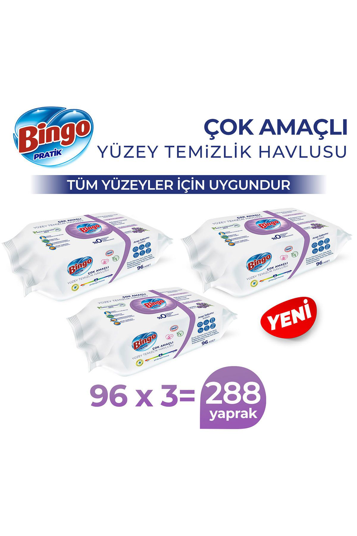 Bingo  Pratik Yüzey Temizlik Havlusu Arap Sabunu Katkili Lavanta 9