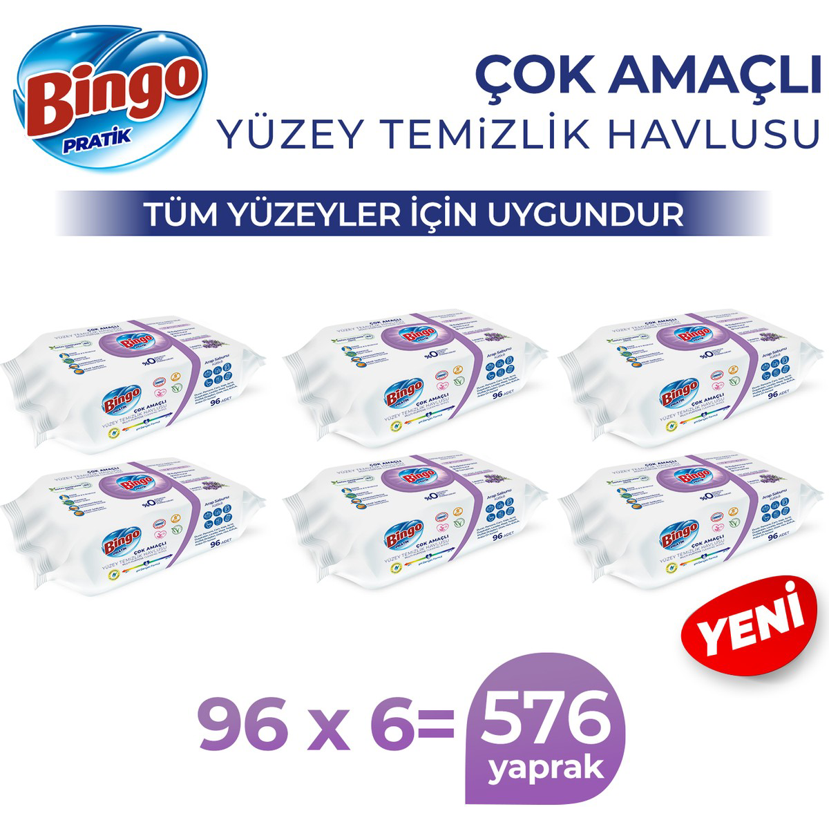 Bingo  Pratik Yüzey Temizlik Havlusu Lavanta 96X6 (576 Yaprak)