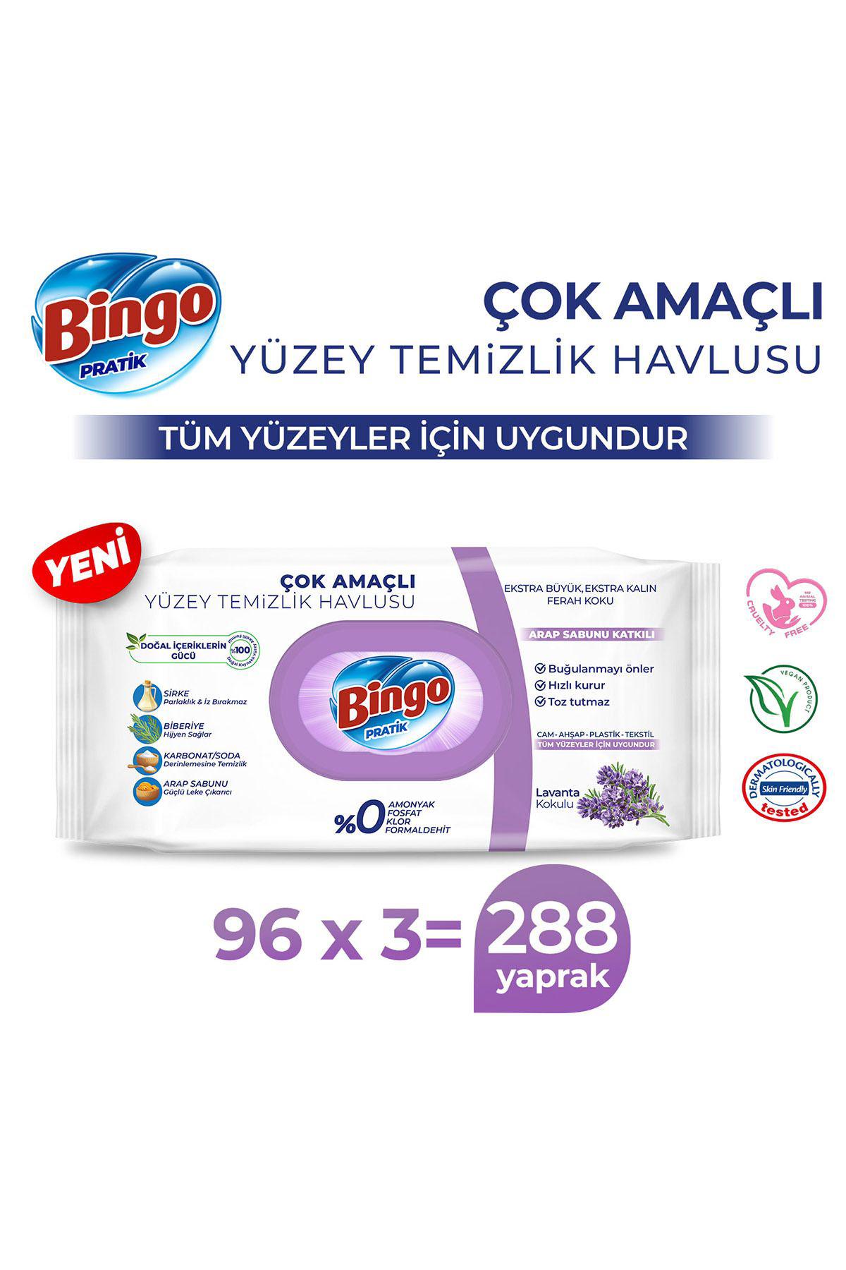 Bingo  Pratik Yüzey Temizlik Havlusu Arap Sabunu Katkili Lavanta 9