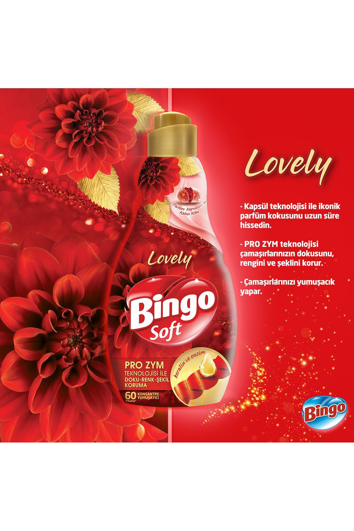Bingo Soft Konsantre Çamaşır Yumuşatıcısı Lovely 1440 ml X 4 Adet