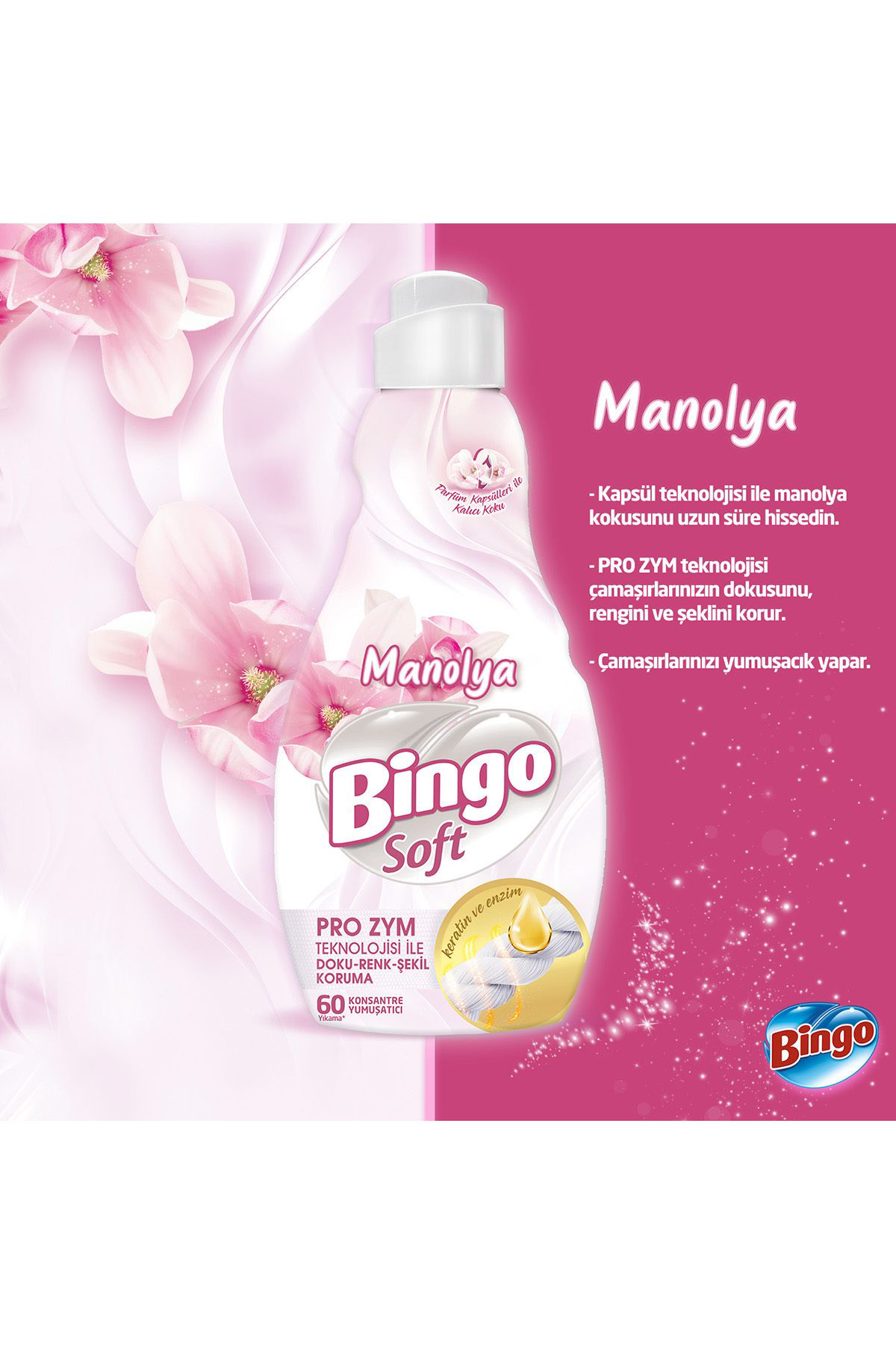 Bingo Soft Konsantre Çamaşır Yumuşatıcısı Manolya 1440 ml X 6 Ade
