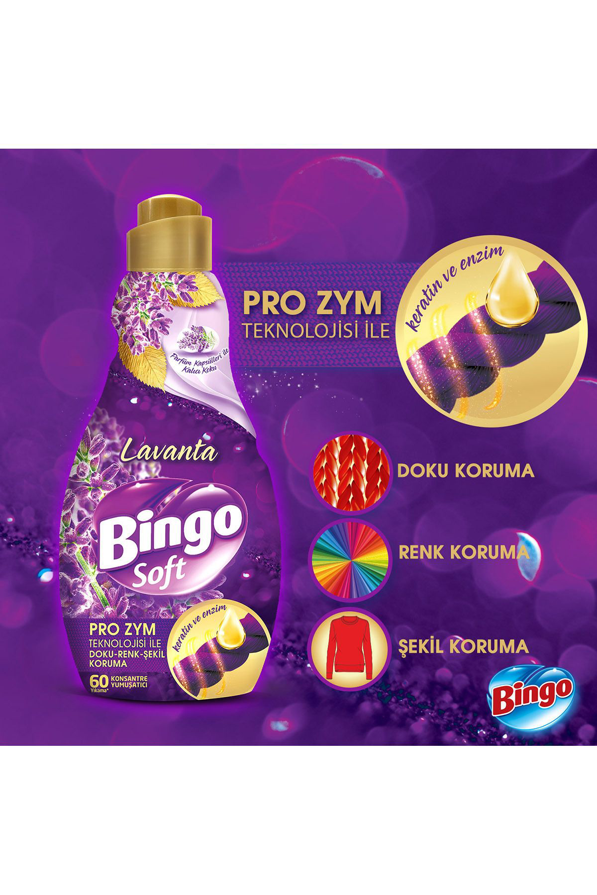 BİNGO Soft Konsantre Çamaşır Yumuşatıcısı Lavanta 1440 ml X 4 Ade