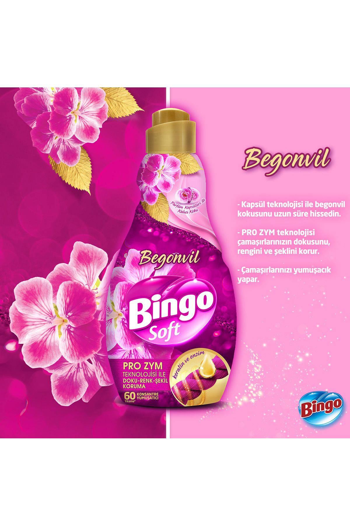 Bingo Soft Konsantre Çamaşır Yumuşatıcısı Begonvil 1440 ml X 6 Ad