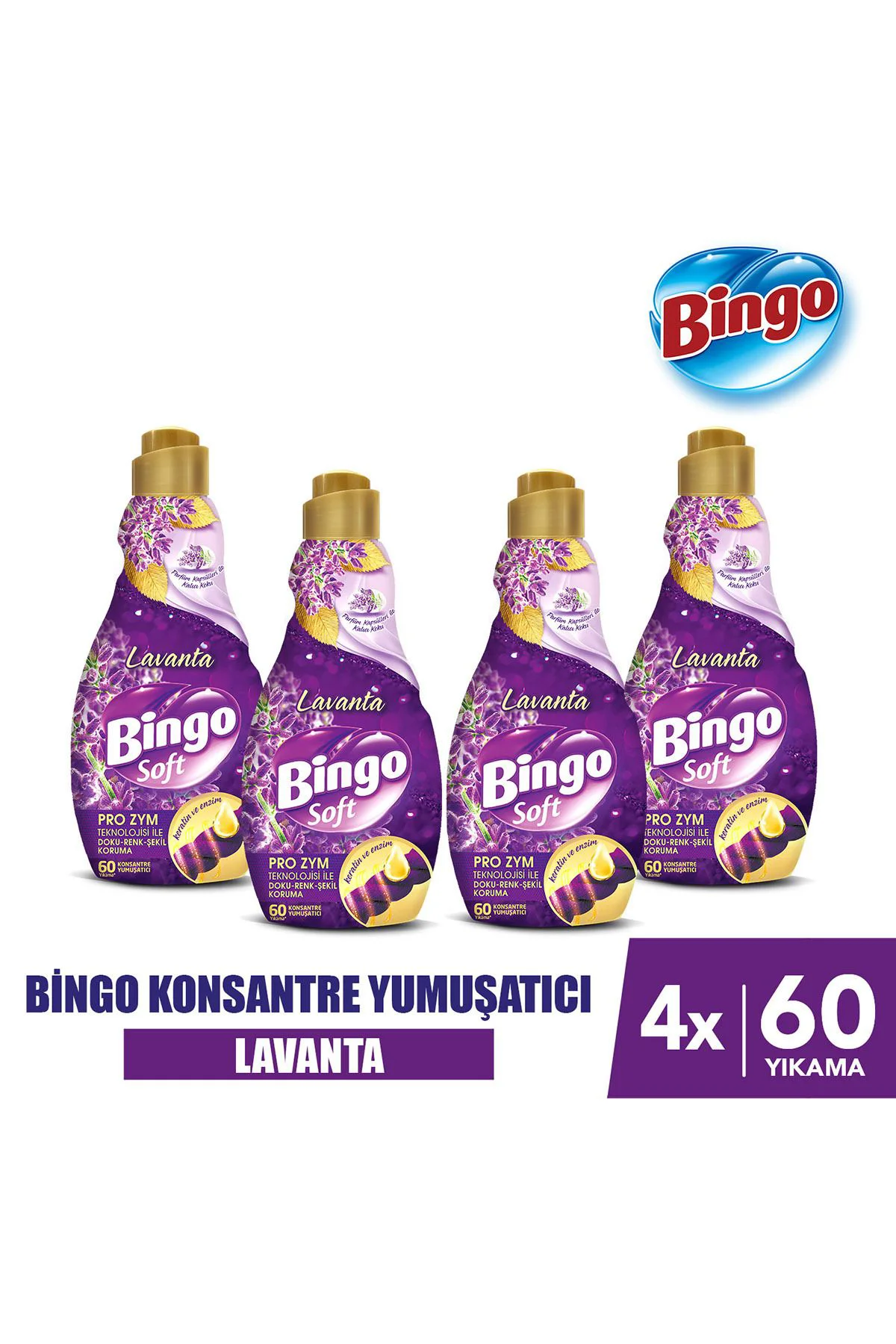 BİNGO Soft Konsantre Çamaşır Yumuşatıcısı Lavanta 1440 ml X 4 Ade