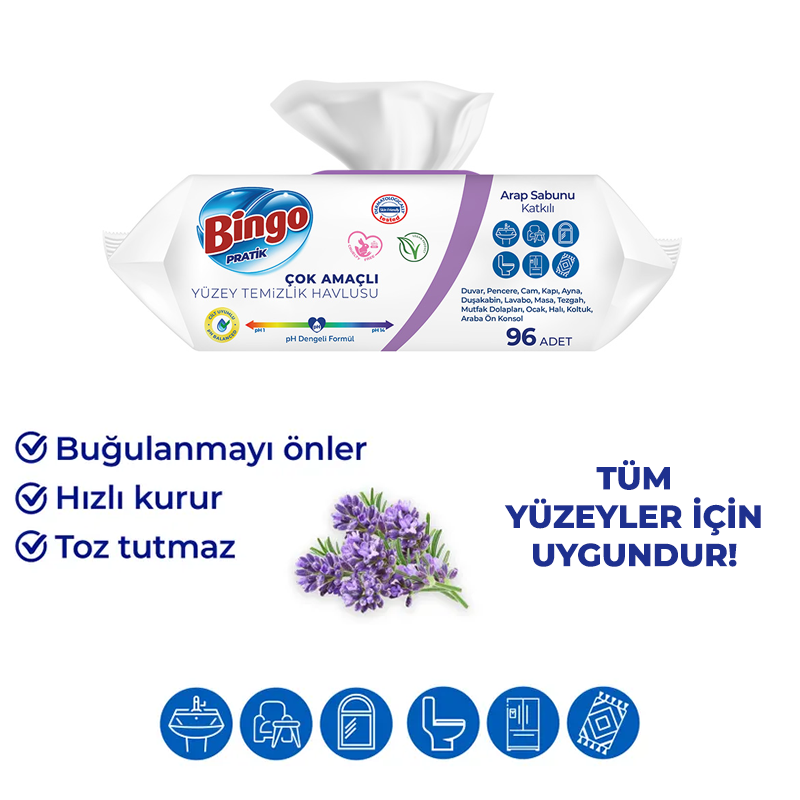 Bingo Yüzey Temizlik Havlusu 96 Adet Arap Sabunlu Bingo Yüzey Temizlik Havlusu 96 Adet Arap Sabunlu