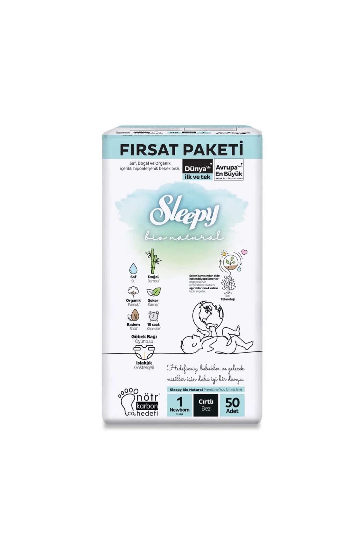 Bio Natural Bebek Bezi Fırsat Paketi 1 Beden 2-5 Kg 50 Adet