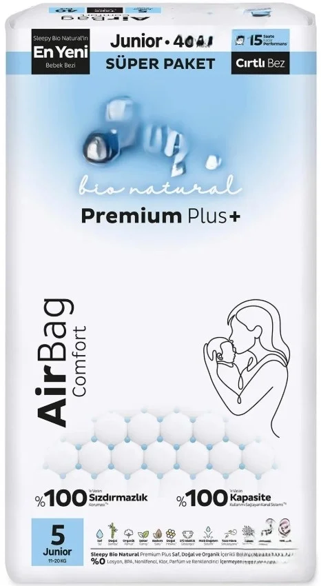 Bio Natural Premium Plus Airbag Comfort Bebek Bezi 5 Beden 40 Adet Fiyatı, Yorumları ve Özellikleri
