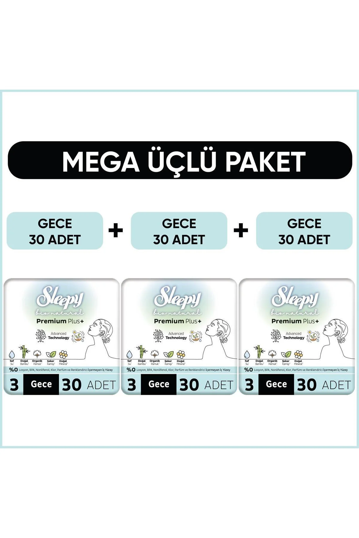 Bio Natural Premium Plus Hijyenik Ped Mega Paket Gece 30X3 (90 Adet) Fiyatı, Yorumları ve Özellikleri