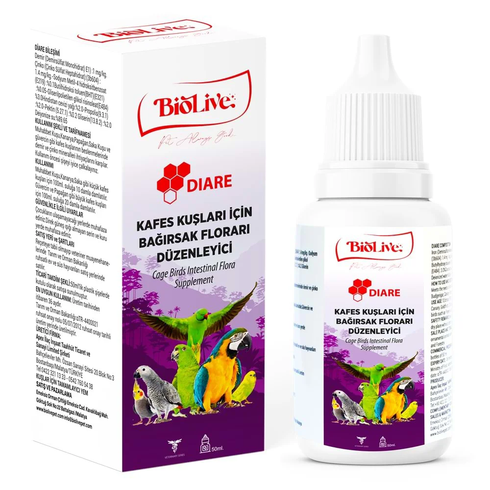 Biolive Diare Kuşlar İçin Bağırsak Düzenleyici min 50ml Biolive Diare Kuşlar İçin Bağırsak Düzenleyici min 50ml