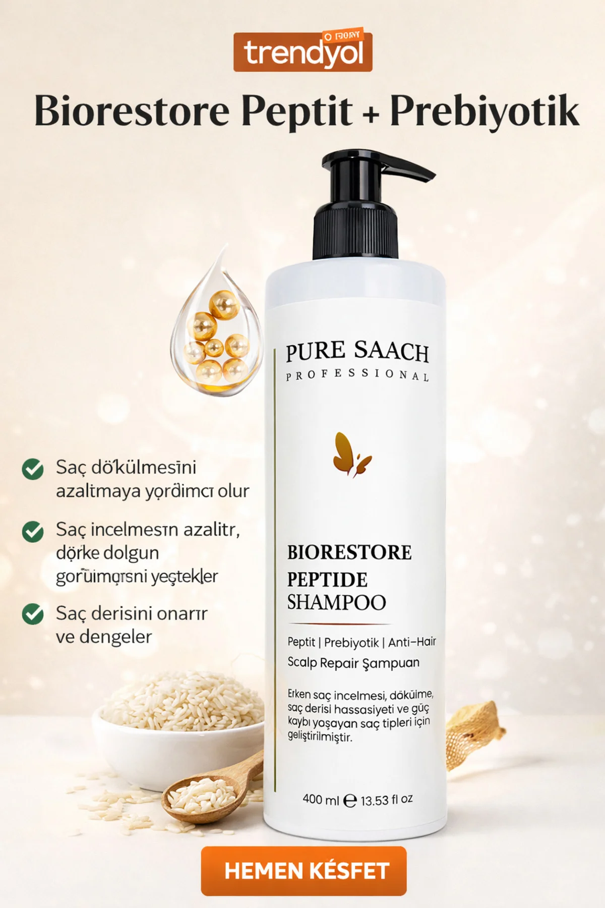 BioRestore Peptide Onarıcı Bakım Şampuanı - Yıpranmış Saçlar İçin 400 ml - Görsel 2