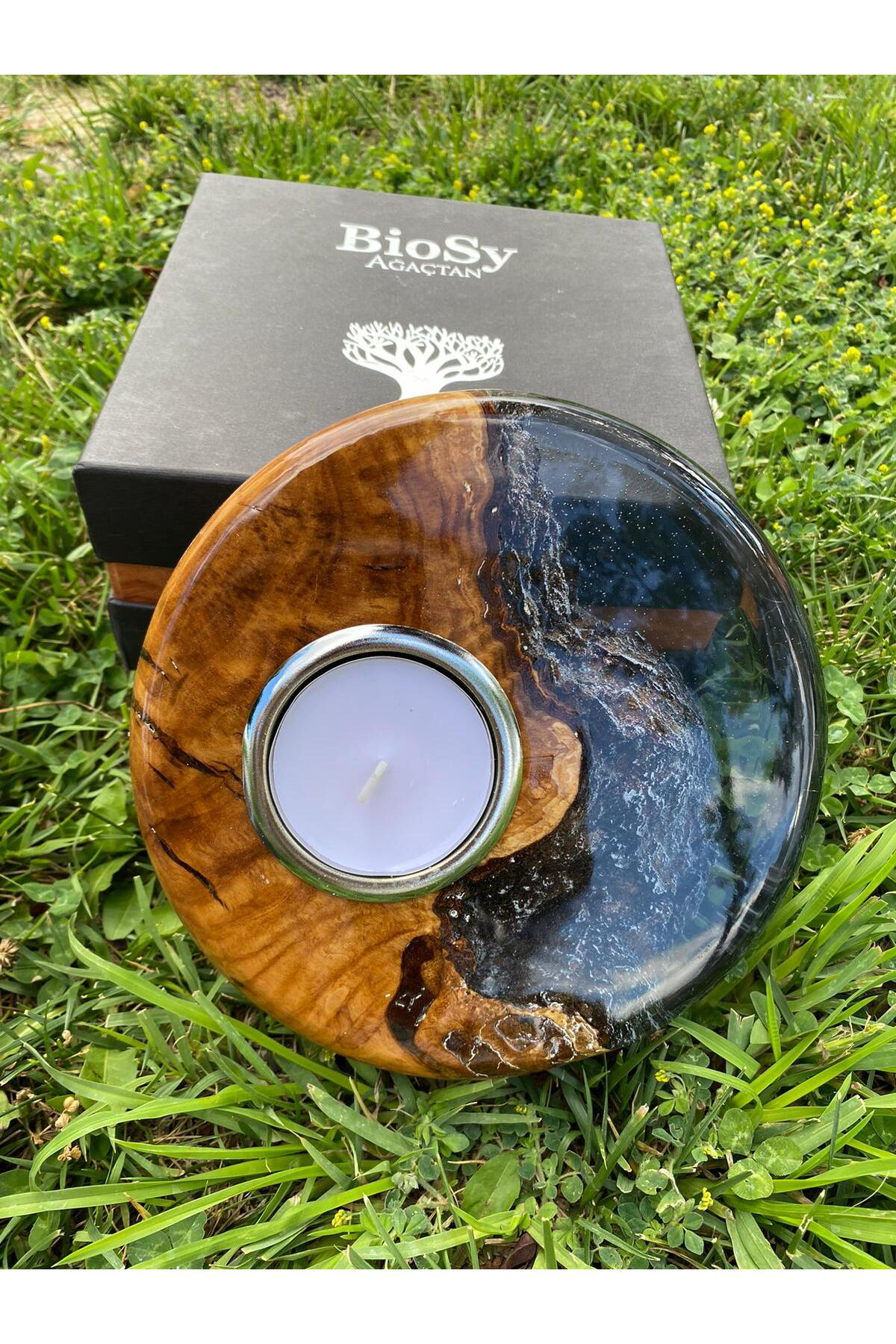 Elif Aksesuar Biosy Zeytin Ağacından Mumluk Füme 18,5 Cm