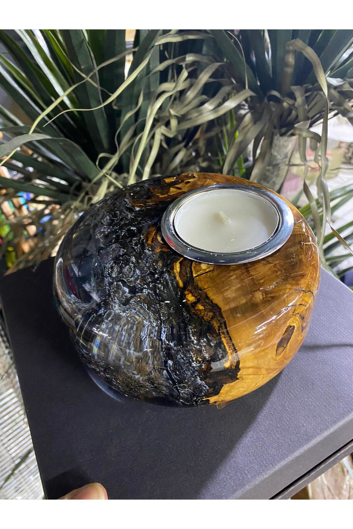 Elif Aksesuar Biosy Zeytin Ağacından Mumluk Füme 15 Cm